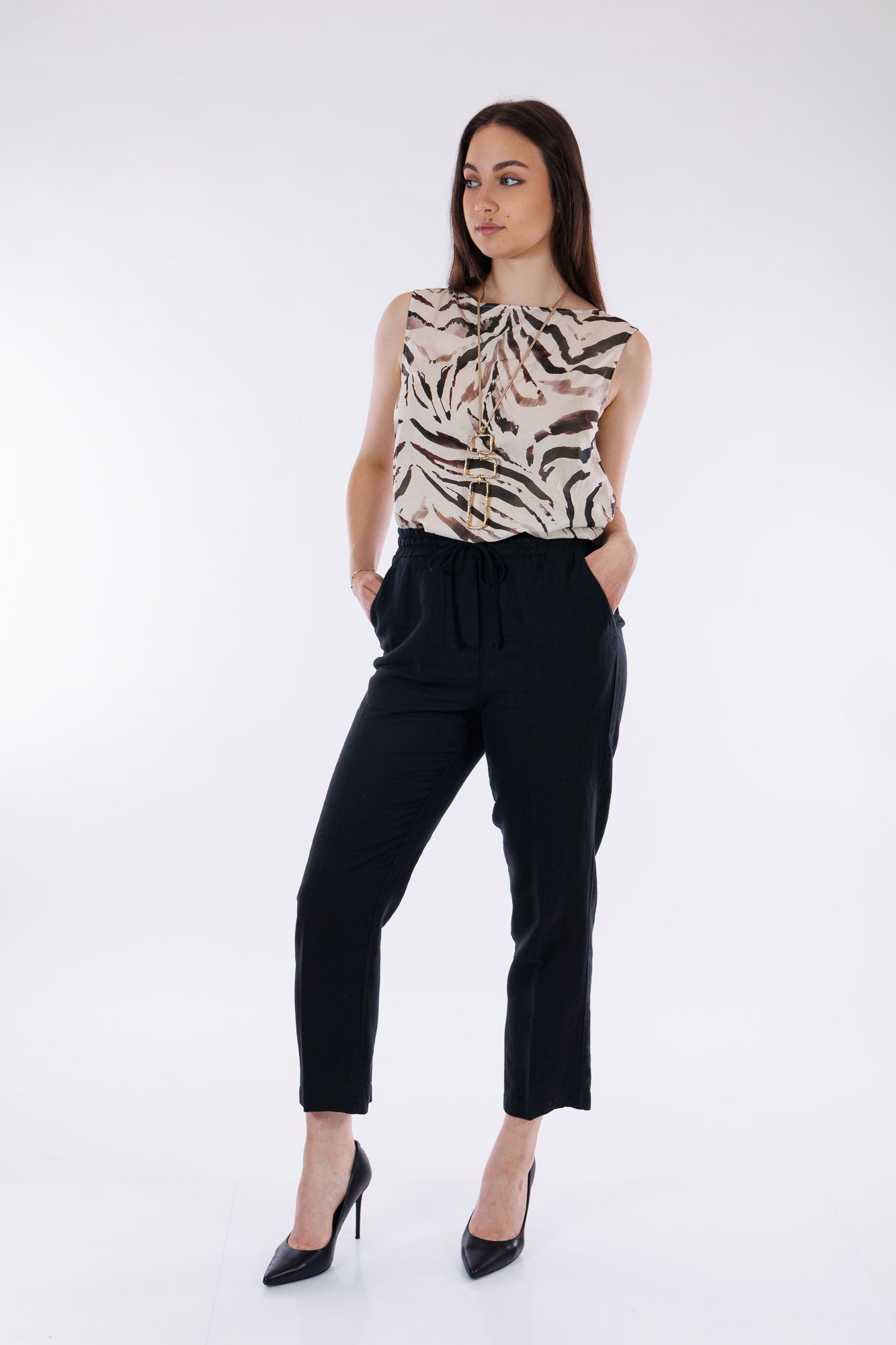 Pantalone lino e cotone coulisse
