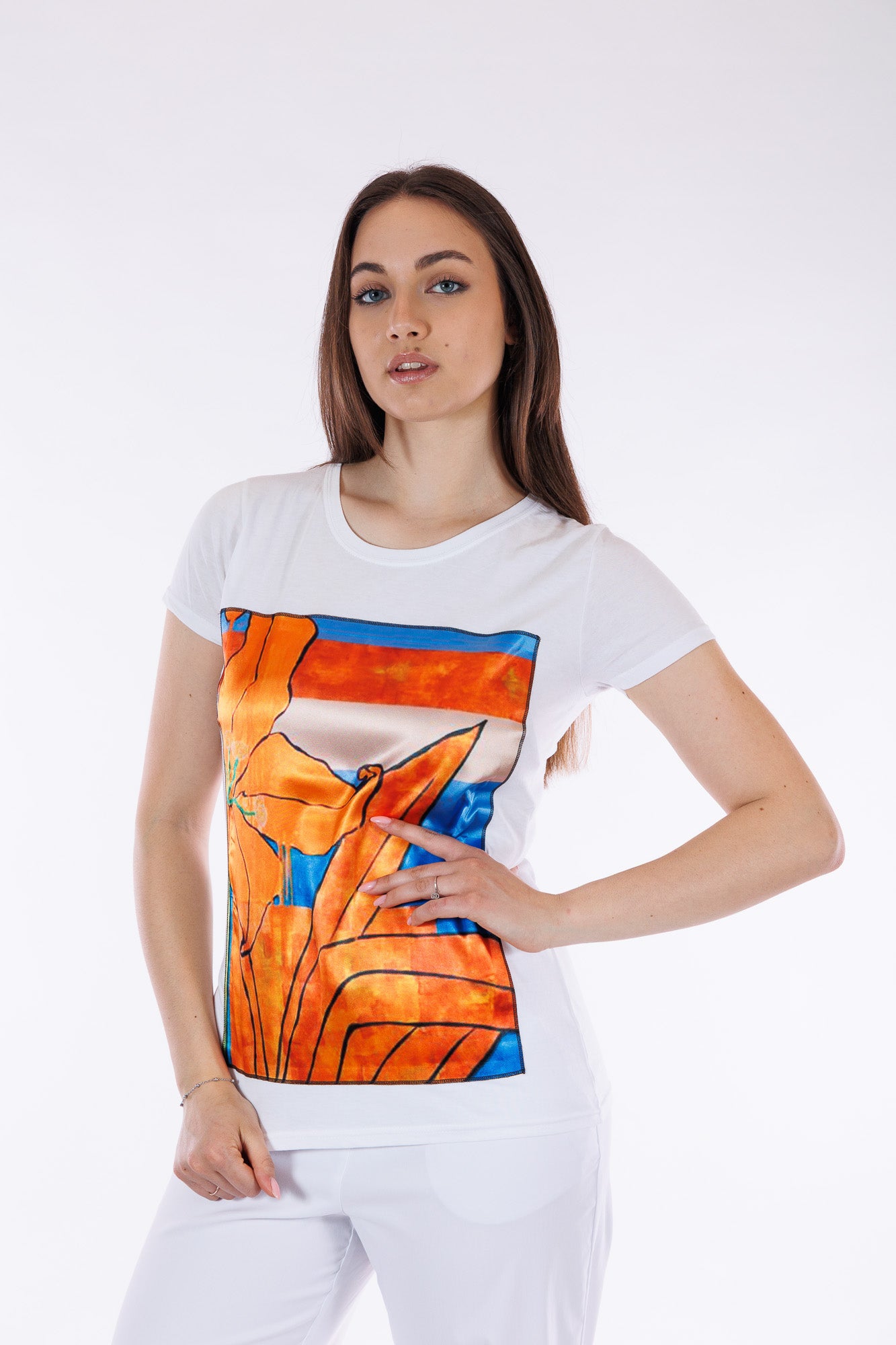 T-shirt sfiancata cotone e seta