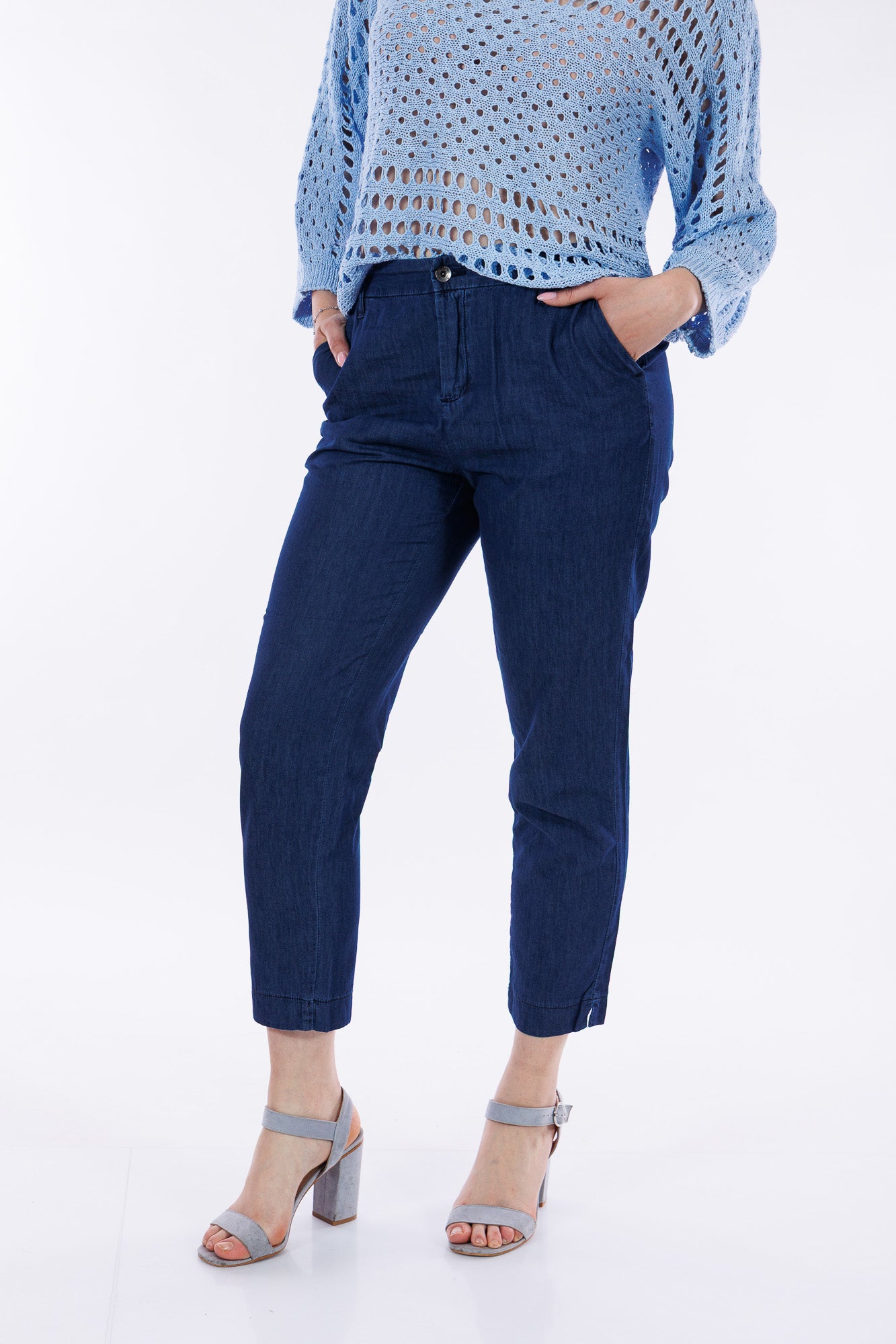 Pantalone elastico lato chambray