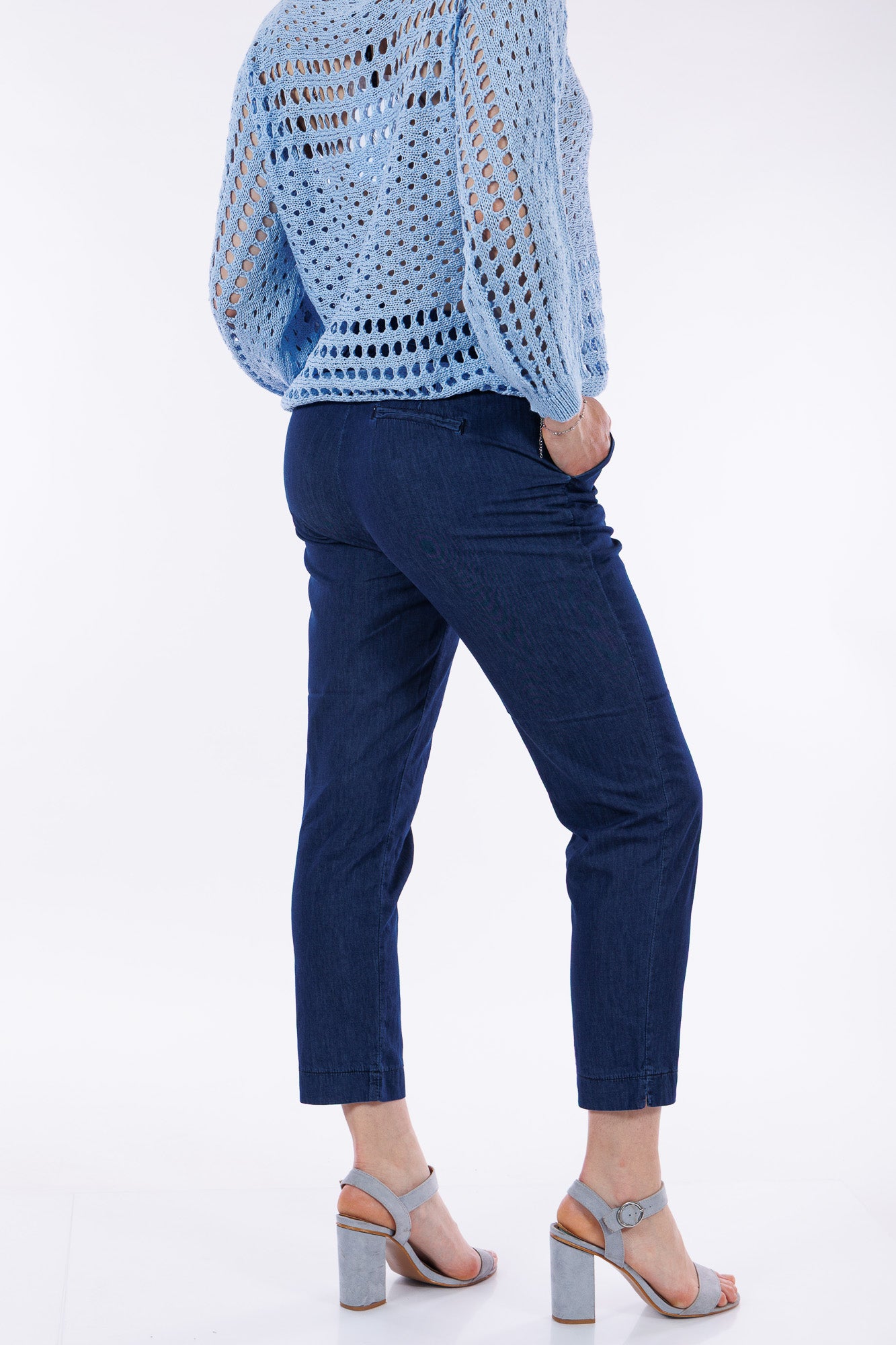 Pantalone elastico lato chambray