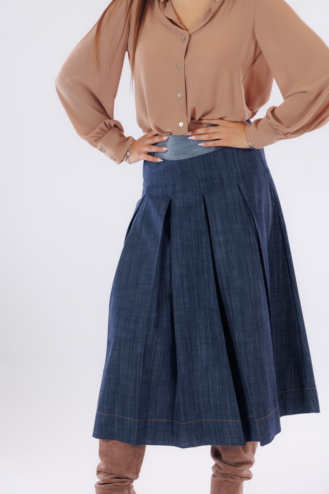 Gonna denim pieghe