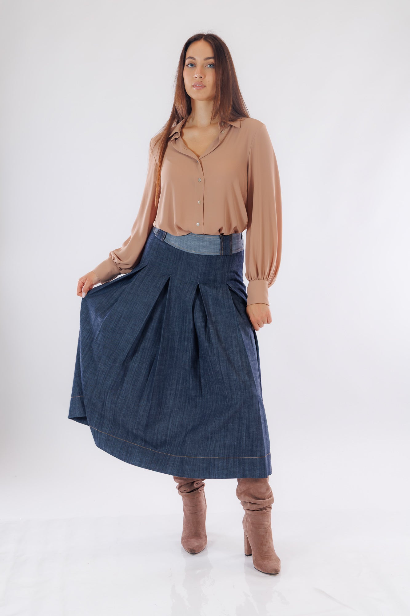 Gonna denim pieghe