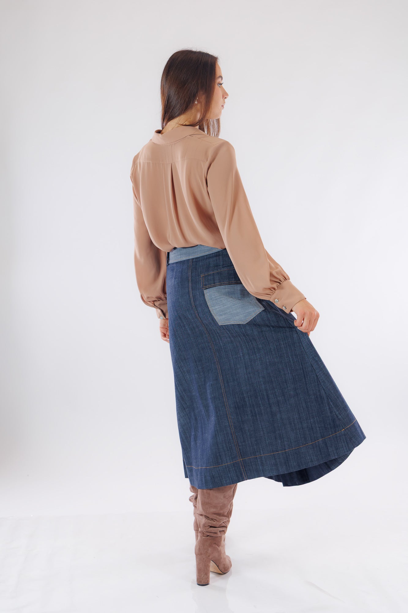 Gonna denim pieghe