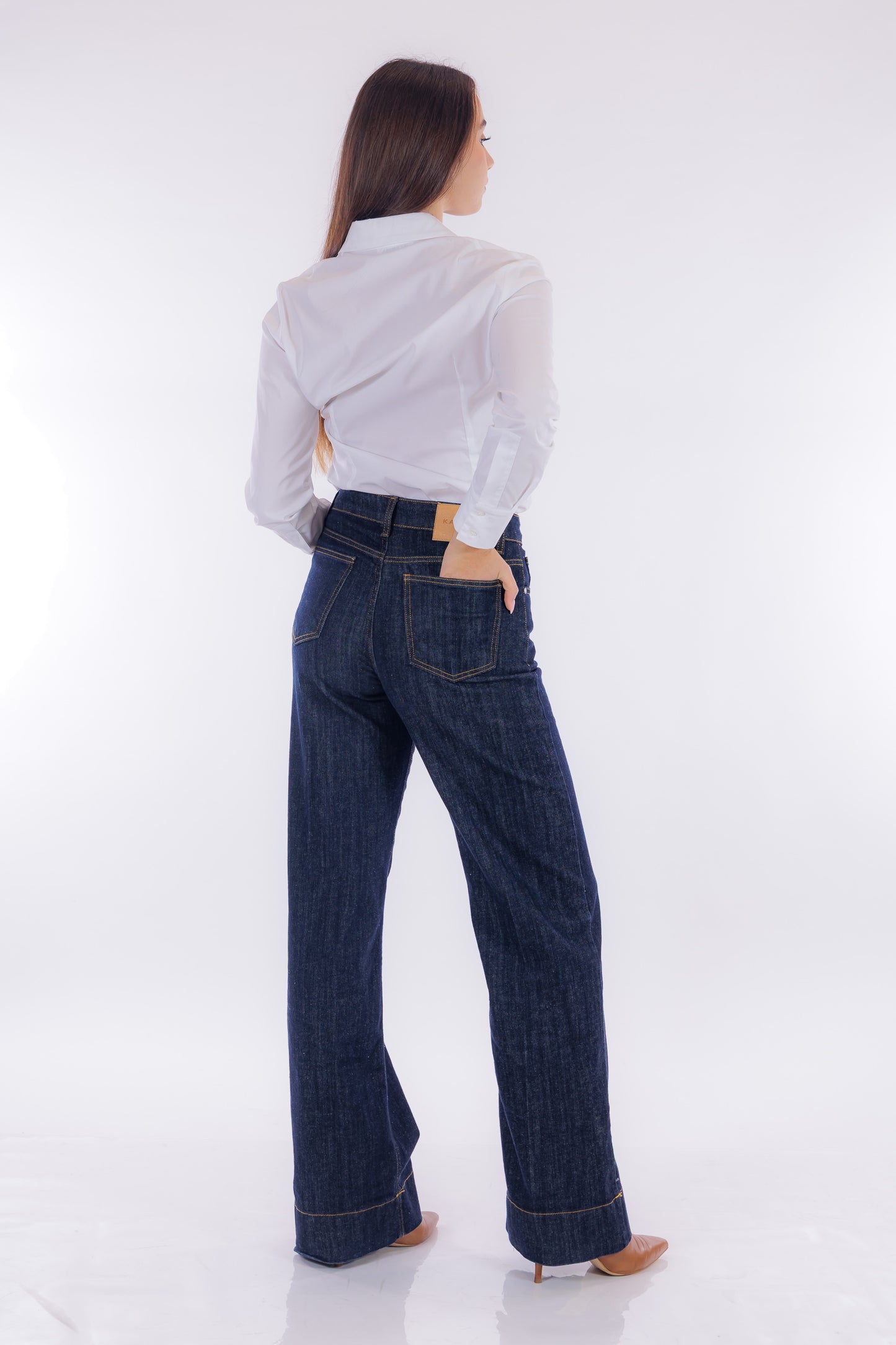 Jeans largo orlo alto