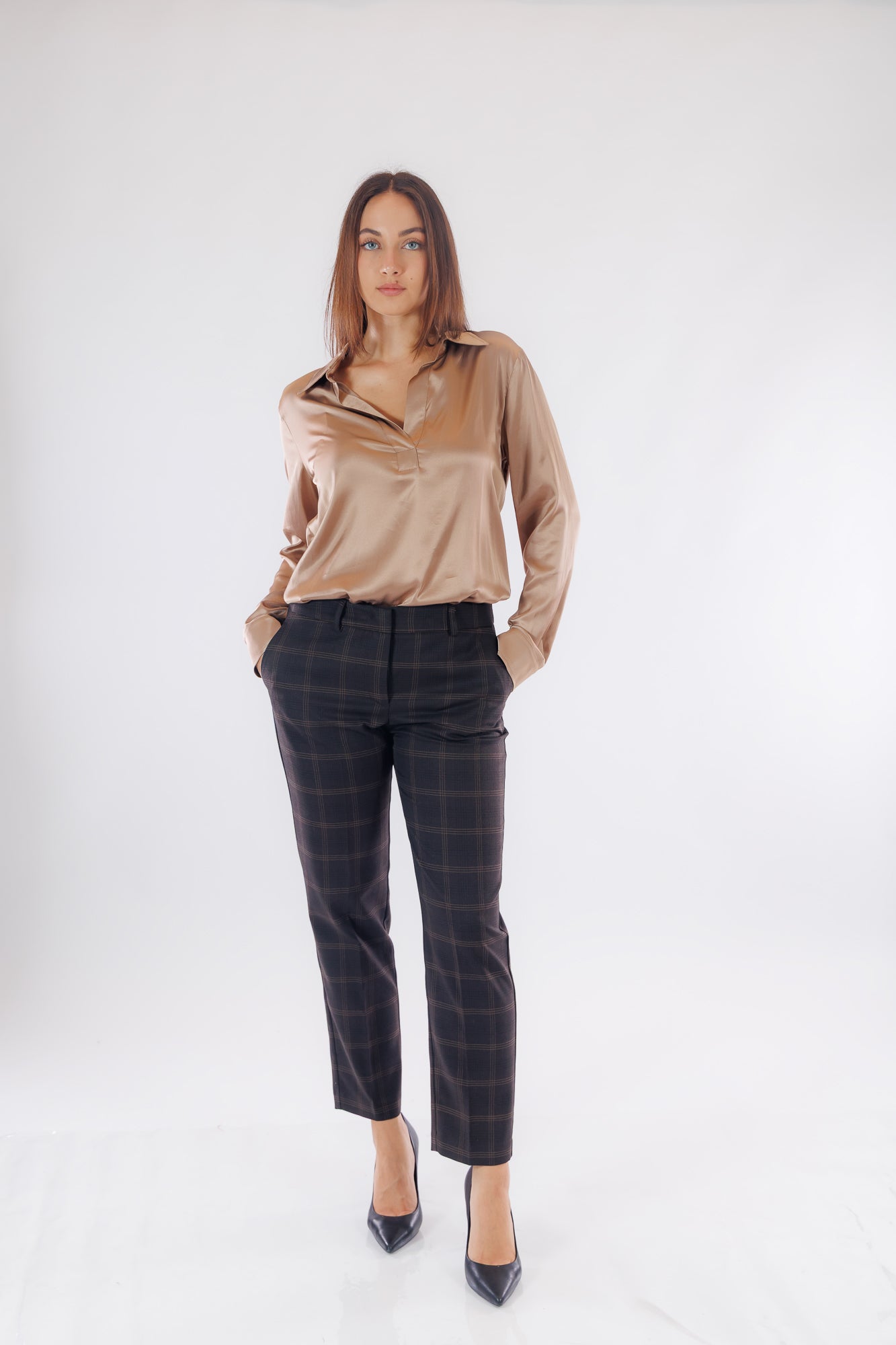 Pantalone cigarette finestrato