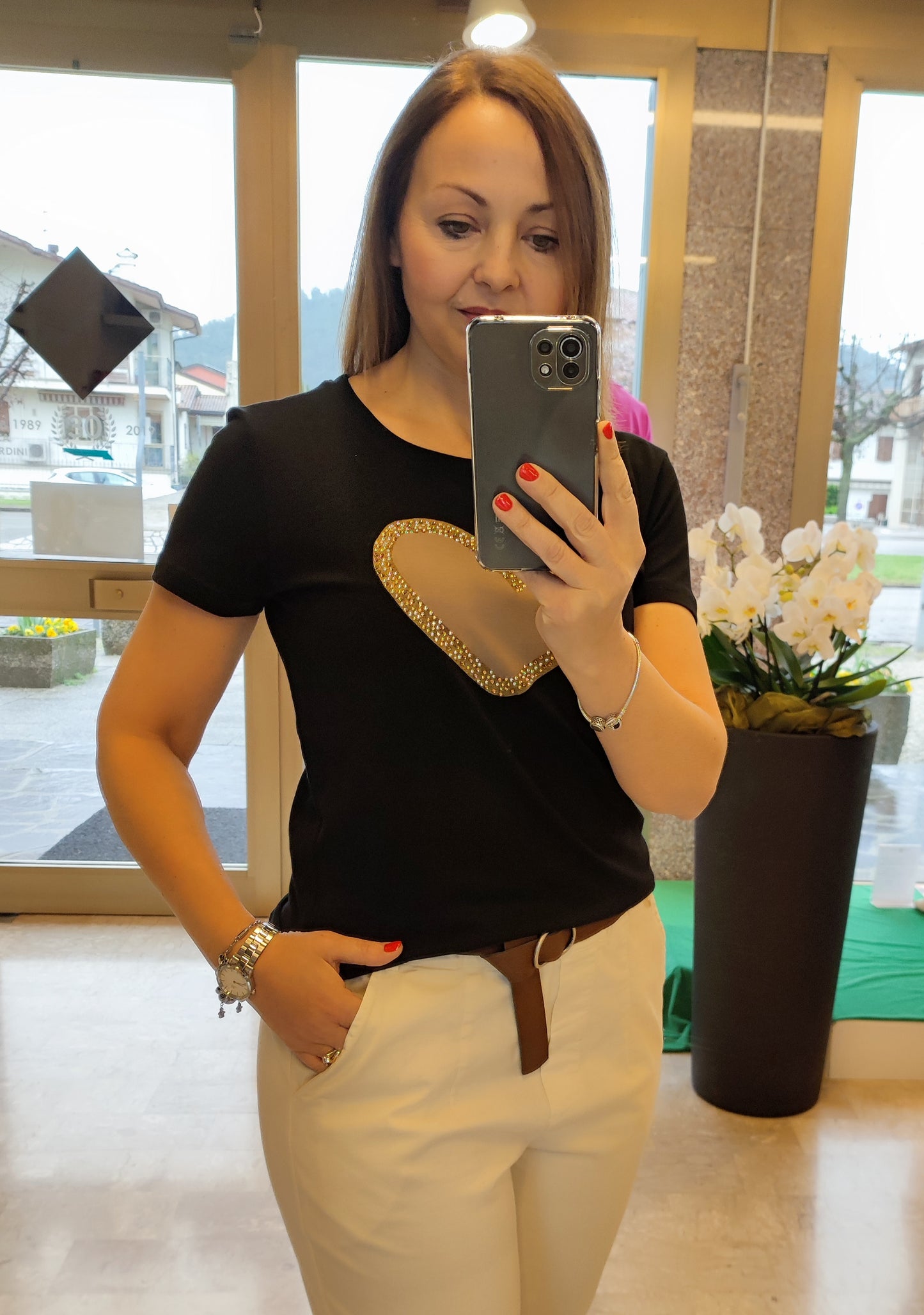 T-shirt cuore strass