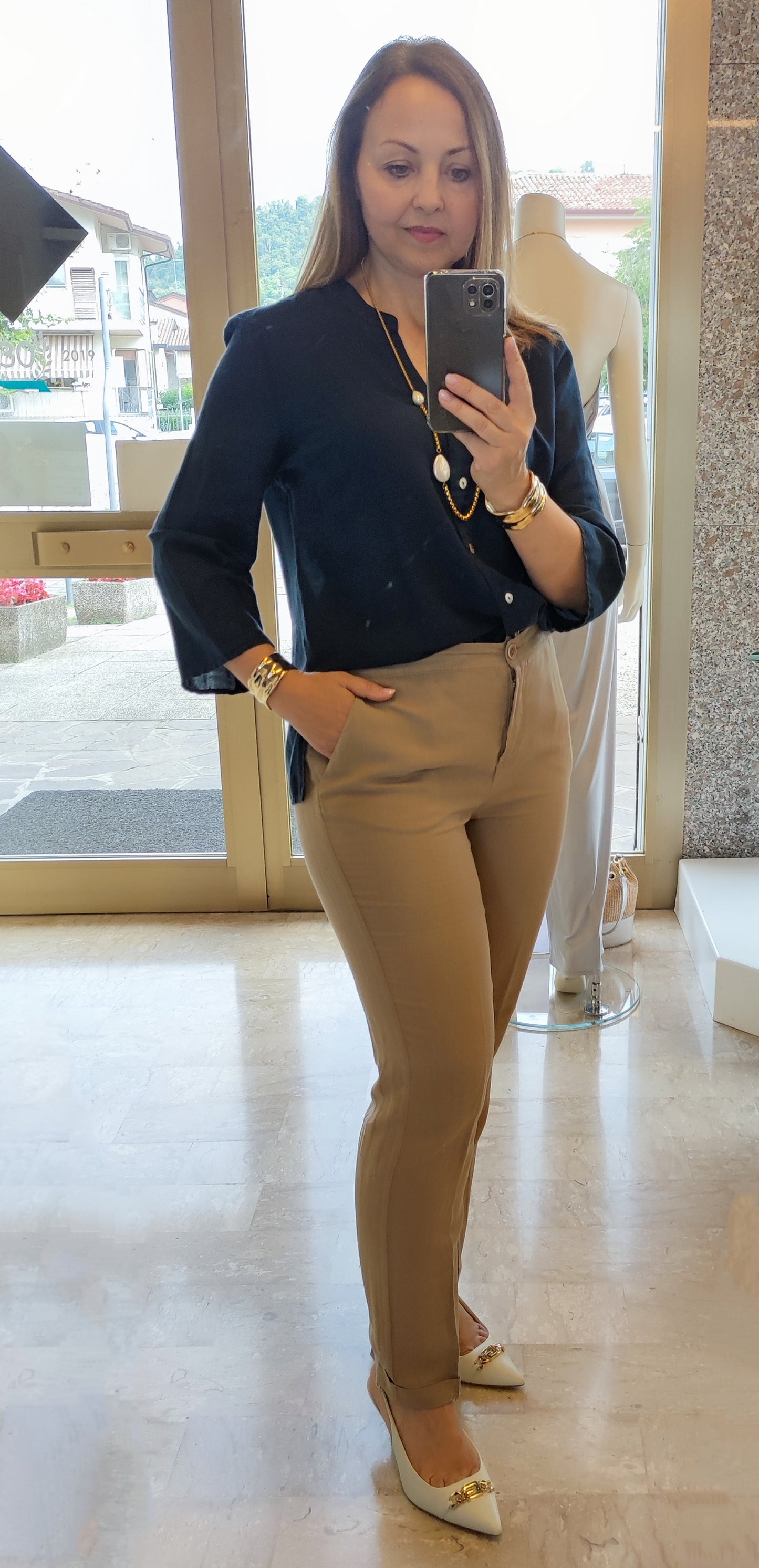 Pantalone lino risvoltino