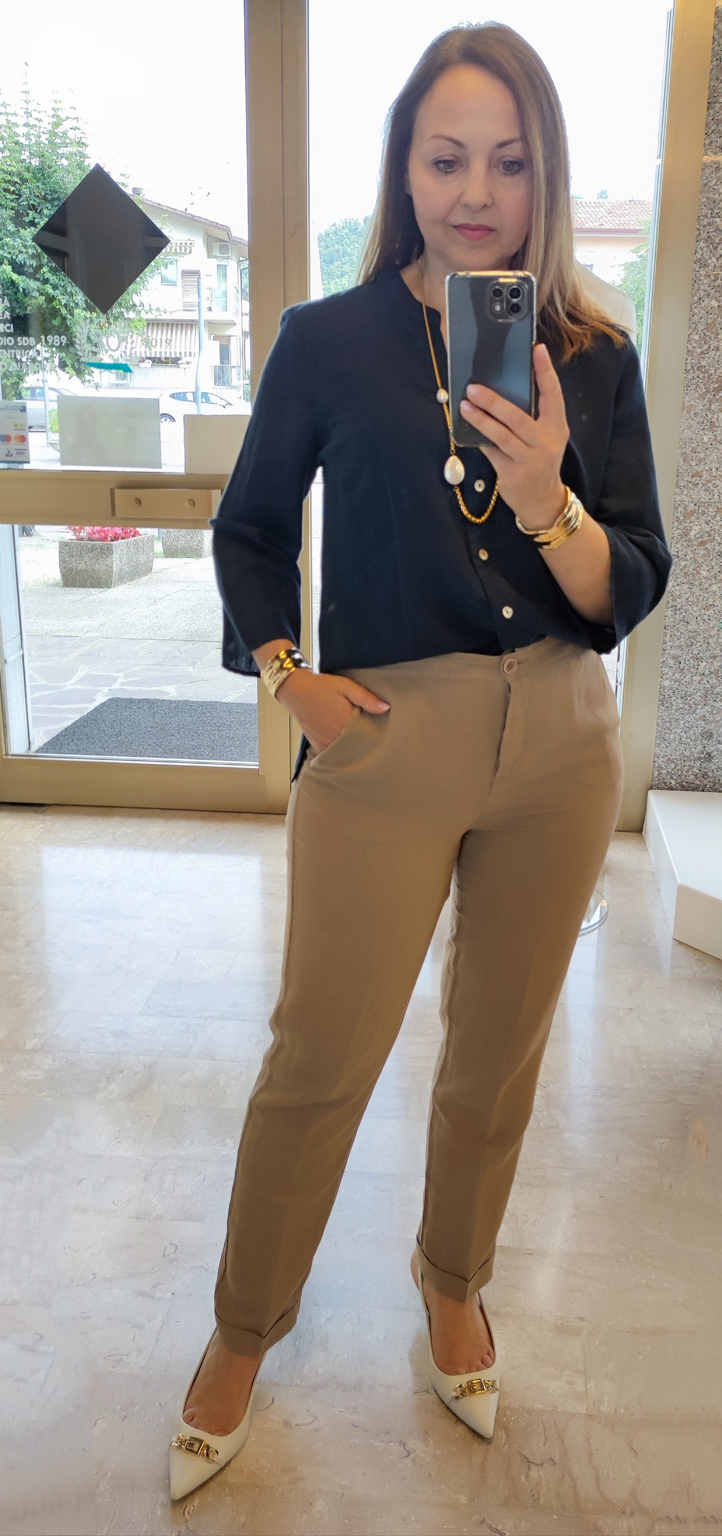 Pantalone lino risvoltino