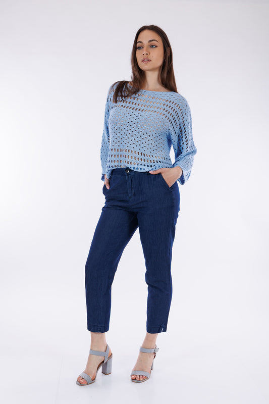 Pantalone elastico lato chambray