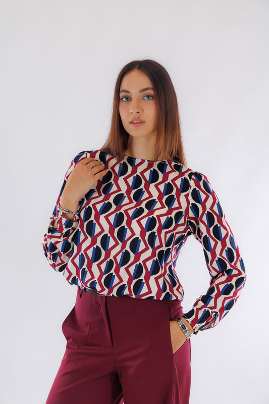 Blusa girocollo fantasia geometrica