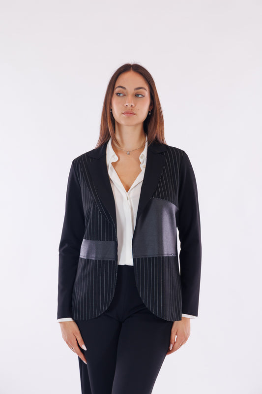 Giacca gessata patchwork