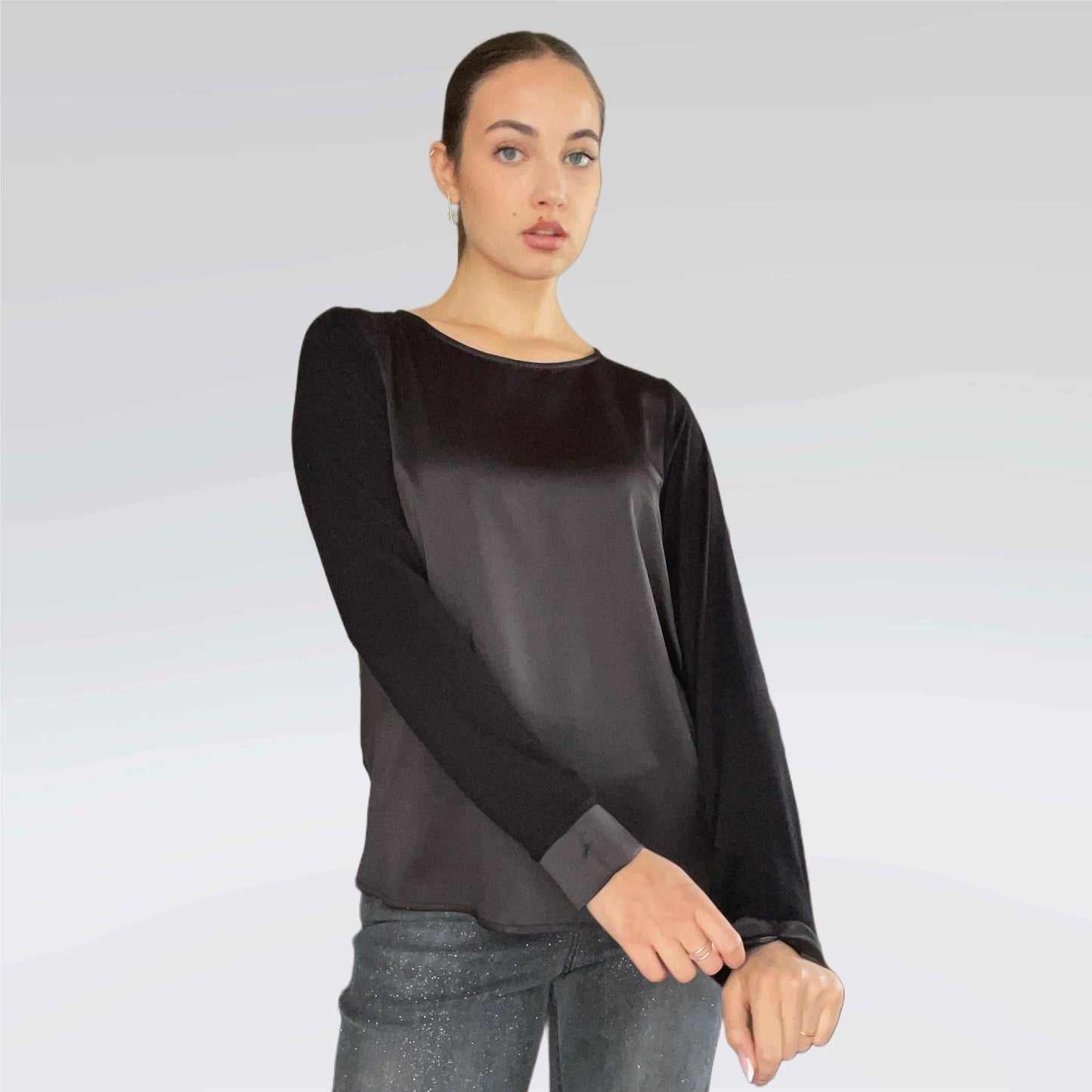 Blusa raso e jersey