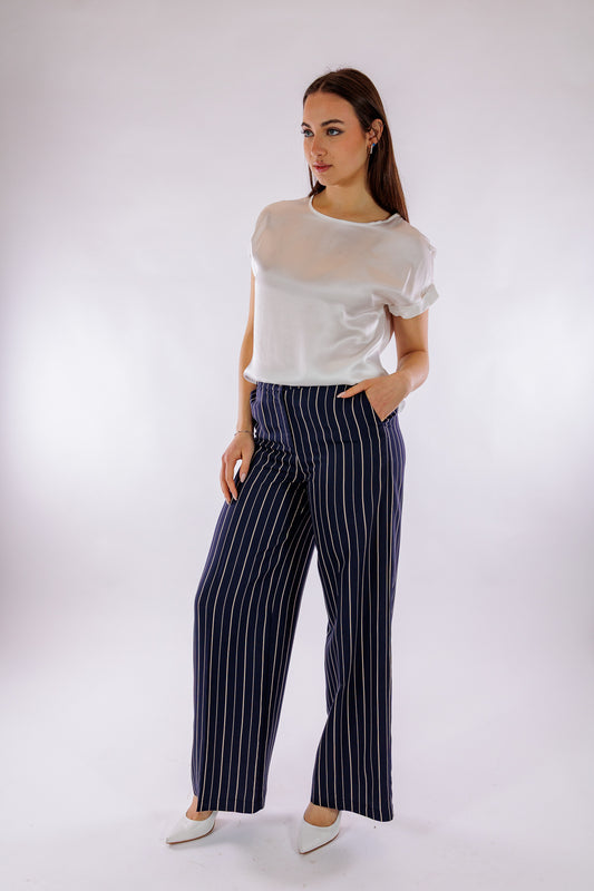 Pantalone largo righe