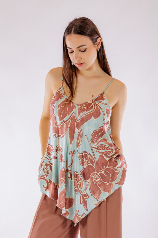 Top floreale raso
