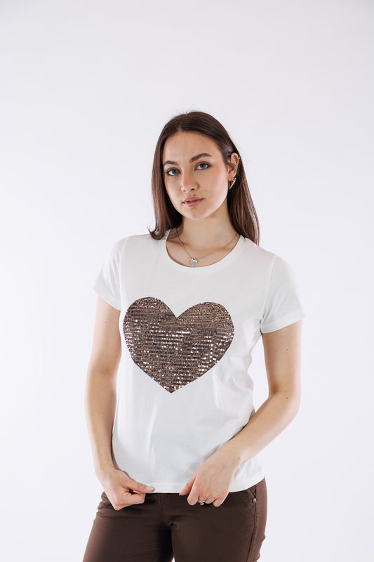 T-shirt cotone cuore paillettes