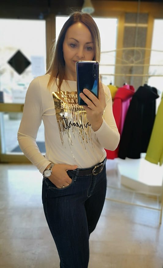T.shirt con stampa dorata